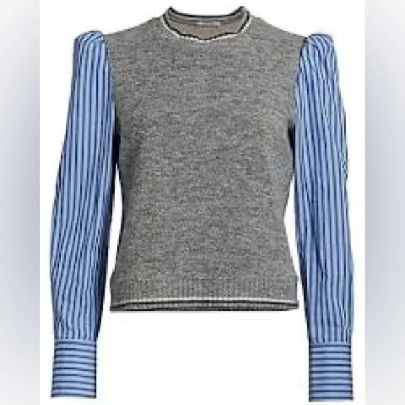 Derek Lam Mixed-Media Puff-Sleeve Sweater - Picture 2 of 7